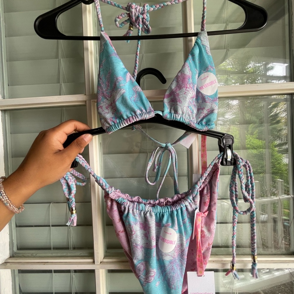 Blue and Pink shimmer Bikini Set (REVERSIBLE)